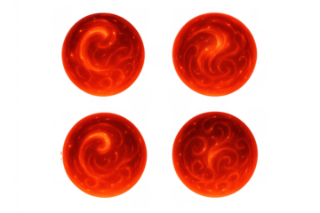Red glowing energy orbs with fiery plasma swirls, creating magical fireballs and a power effect