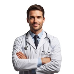 Confident young male doctor with stethoscope and crossed arms