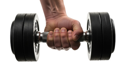 Strong hand lifting heavy dumbbell showcasing strength and fitness
