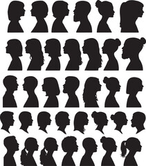 Collection of diverse  silhouettes in profile view