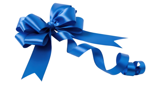 Elegant blue ribbon bow with flowing streamers isolated on white background - Powered by Adobe