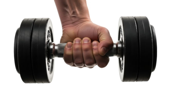 Strong hand lifting heavy dumbbell showcasing strength and fitness