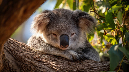 Naklejka premium Cute Koala Resting on a Tree During Daylight