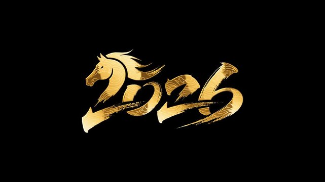 The calligraphy design for the Year of the Horse in 2026 features golden numbers, alpha channel,