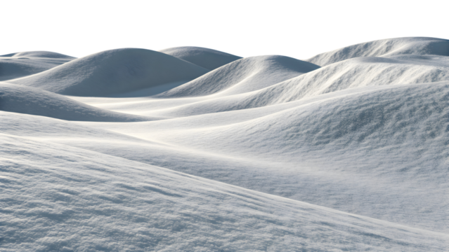 White snow dunes isolated on black background. Realistic minimal winter landscape concept.