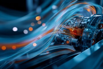 Engineering precision: advanced robotics in modern technology. Data transmission. Meticulous mechatronics: engineer develops robotic automation. Digital communication. Digital signals.