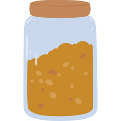 Clear Glass Jar Filled With Golden Grains And Small Brown Pebbles With A Light Brown Lid Isolated On A Transparent Background Kitchen Object