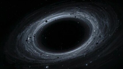 Gravity pulling dust and rocks causing accretion disk spinning around central void in outer space - Powered by Adobe
