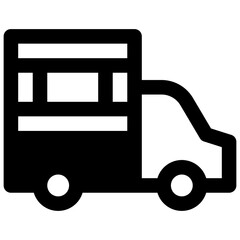 Delivery truck. Outlined stroke vector icon with black-filled details.
