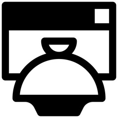 Food delivery website. Outlined stroke vector icon with black-filled details.