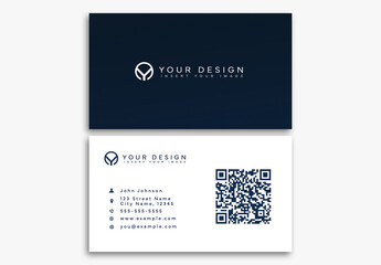 Dark Blue And White Minimalist Business Cards Layout