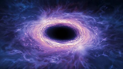 Opening shot initiating black hole accretion disk emitting plasma streams in space, with neon gas - Powered by Adobe