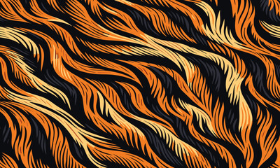 Wild tiger skin vectand art with textured fur stripes, ideal fand artistic wallpapers, fabric surfaces, and decandative tile patterns.