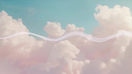 Loop starting glowing ribbon undulating, drifting across pastel clouds, showing soothing effect - Powered by Adobe