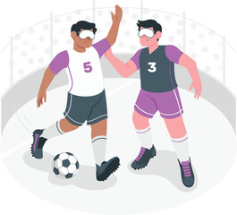 Two blindfolded athletes play soccer and give a high five football blind soccer
