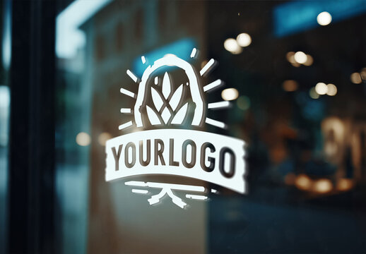 Close Shoot Of A Logo On A Glass Door Mockup