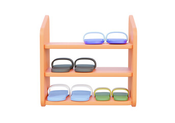 3D render illustration Shoe rack wooden object icon isolated on transparent background. design arrangement furniture inside house