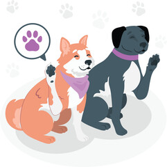 Two dogs waving paws with paw print bubble pets animals