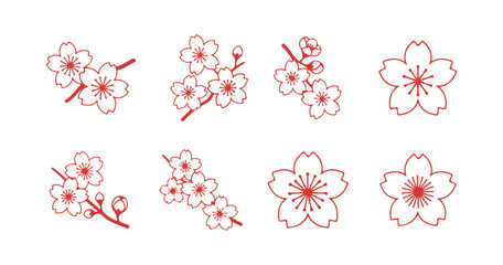Cherry blossom symbols, sakura symbols, Japanese flower, collection of 12