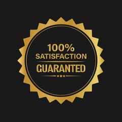 Gold badge with crown and luxury ribbon emblem .Satisfaction guaranteed badge.