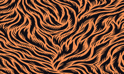 Wild tiger skin vectand illustration with striped animal fur texture background, perfect fand fabric prints, wallpaper, tile surfaces, and creative backgrounds.