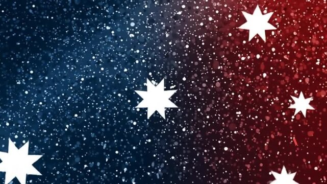 A stylized flag with a starry pattern over a split red and blue background with speckled highlights