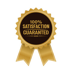 Gold badge with crown and luxury ribbon emblem .Satisfaction guaranteed badge.