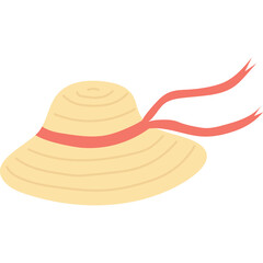 Straw Sun Hat with Coral Ribbon and Long Flowing Ties Accentuated by Light Warm Sunlight Ideal for Outdoor Summer Activities Protection