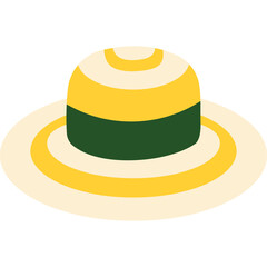Straw Sun Hat with Yellow and Green Band for Summer Beach Wear Fashion Accessory with Wide Brim and Rounded Top