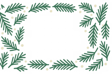 Holiday frame with festive evergreen pine branches and small glowing lights. Design element with a transparent background