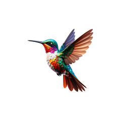 Fototapeta premium Small green hummingbird flying on white background