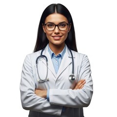 Smiling professional female doctor in lab coat with stethoscope