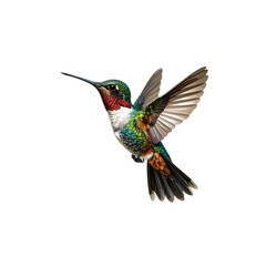 Fototapeta premium Small green hummingbird flying on white background