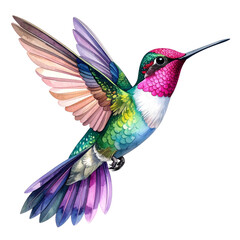 Obraz premium Small green hummingbird flying on white background