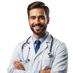 Smiling bearded male doctor with stethoscope and crossed arms