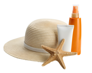Beach Essentials Sunscreen Hat Starfish Isolated on White