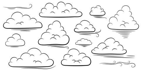 Doodle Cloud Set — Hand Drawn Sky Elements on White Background for Weather and Dreamy Designs