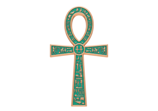 Isolated Ankh ancient Egyptian hieroglyphic symbol, a representation of life with golden borders