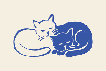 Sleeping cats cuddling, hand-drawn sketch vector