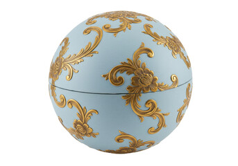 Isolated blue decorative jar with gold floral detail, perfect for storing small items at home