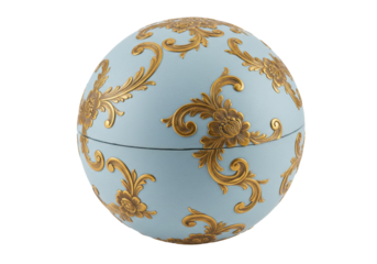 Isolated blue decorative jar with gold floral detail, perfect for storing small items at home