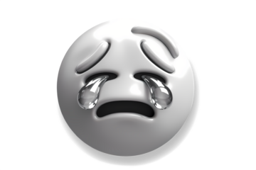 3D Silver Colour Sad Emoji On Transparent Background.