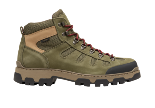 Isolated hiking boot stands on its own, ready for adventure on the trails or in everyday urban style