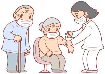 医療のイラスト - 予防接種・看護師・高齢者・感染対策