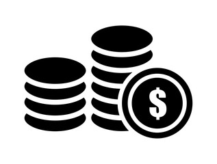 Dollar coins vector icon: simple money piles symbol for saving, investment, banking, business finance, and cash payment