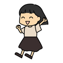 元気いっぱいにジャンプする笑顔の女の子のベクターイラスト