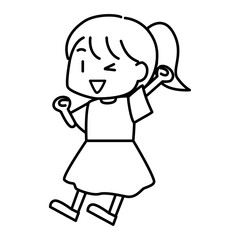 ガッツポーズをして喜ぶ女の子の線画イラスト