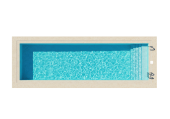 Isolated swimming pool seen from above with steps and clear turquoise water surface texture