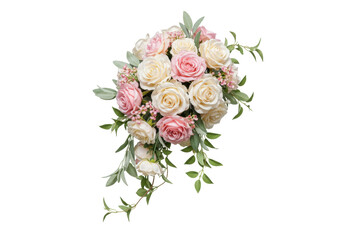 Isolated roses cascade floral arrangement, soft pink and cream colors, elegant design