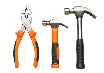 Isolated assortment of hand tools including pliers and hammers for general work usage